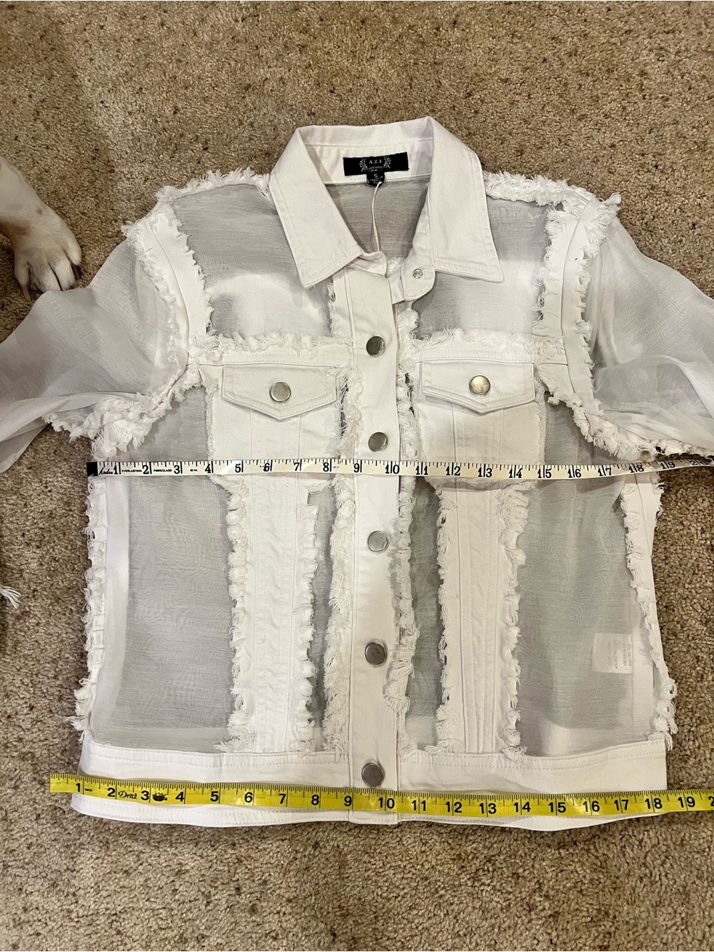NWT AZI White Frayed Sheer Denim-Style Jacket $103 - Picture 7 of 10